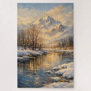 Golden Winter River Serenity – Ölmalerei-Puzzle Puzzle