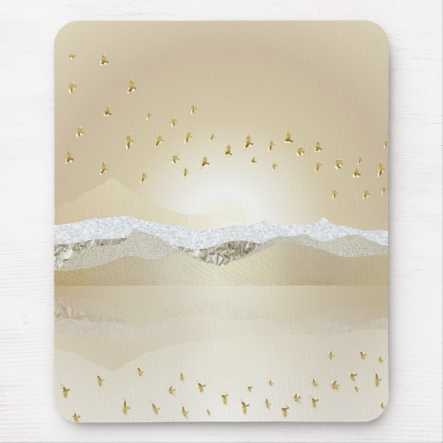 Golden Winter Sunset Berg Reflektion im Wasser Mousepad (Vorne)