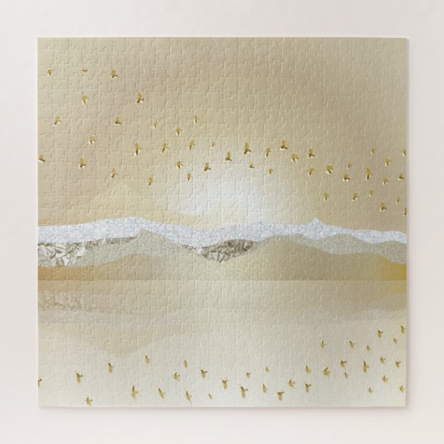 Golden Winter Sunset Berg Reflektion im Wasser Puzzle (Vertikal)