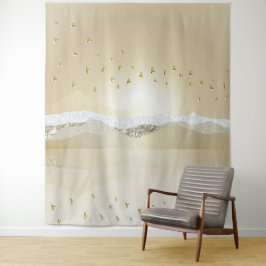 Golden Winter Sunset Berg Reflektion im Wasser Wandteppich