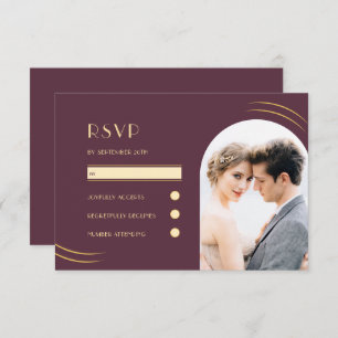 Golden Wisps Plum Foto Hochzeit RSVP Karte