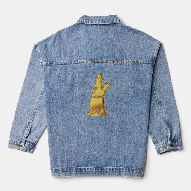 Golden Wolf Head Damen Denim Jacke (Rückseite)