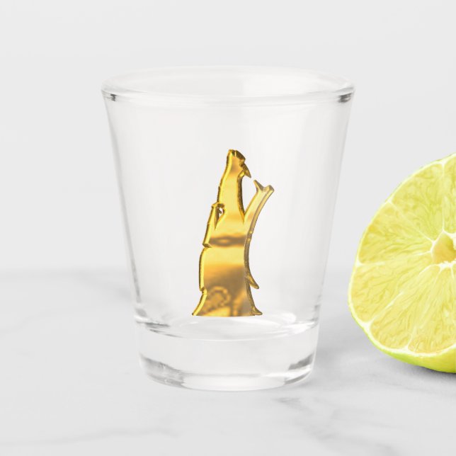 Golden Wolf Head Shotglas Schnapsglas (Vorderseite)