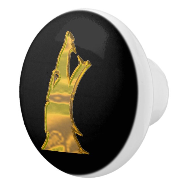 Golden Wolf Kopf schwarzer Keramik Knopf Keramikknauf (Rechts)