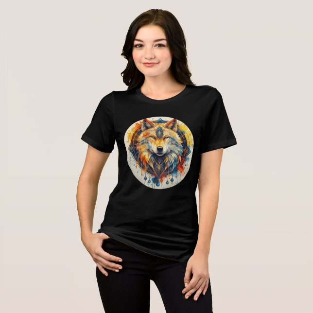 Golden Wolf with Tribal Mandala Design Tri-Blend Shirt (Vorderseite voll)