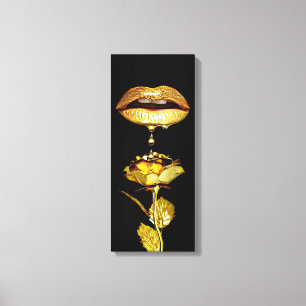Golden womans Lips Dripping Liquid Gold Art  Leinwanddruck