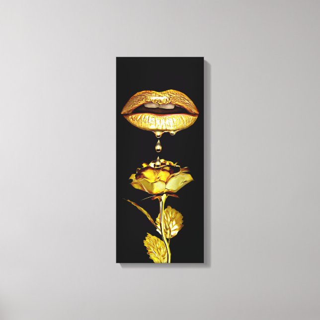 Golden womans Lips Dripping Liquid Gold Art  Leinwanddruck (Vorderseite)