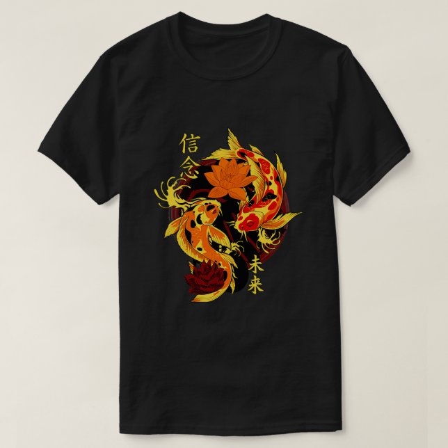 Golden Yakuza Japanisch Tattoos Koi Fischteich Flo T-Shirt (Design vorne)