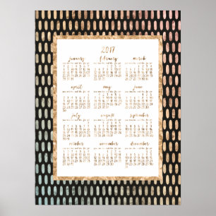 Golden Yearly 2017 Calendar Poster Black 18x24