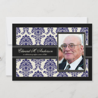 Golden Years Damask Birthday Party Invite (Marine) Einladung