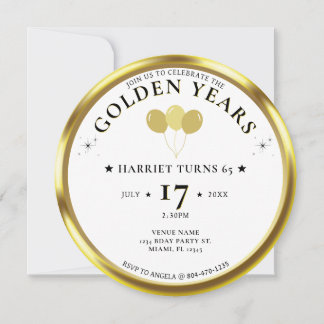 Golden Years Gold Coin Foto 65. Geburtstagsparty Einladung