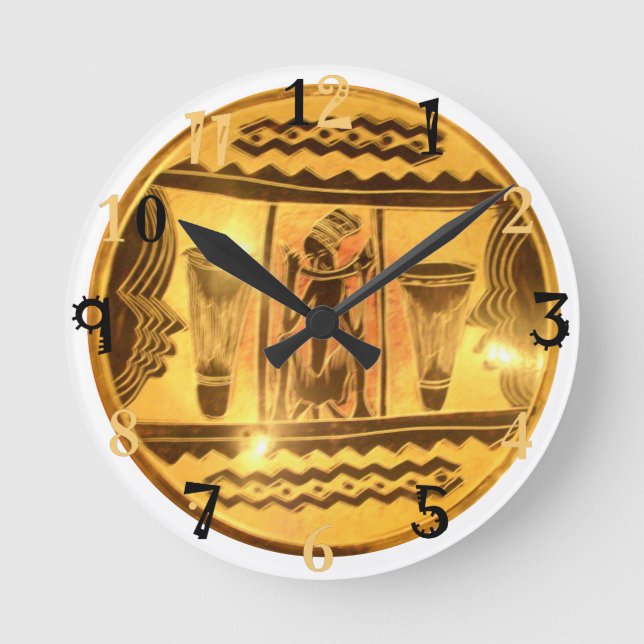 Golden Yellow African Traditionelle Farben Große Wanduhr (Vorderseite)