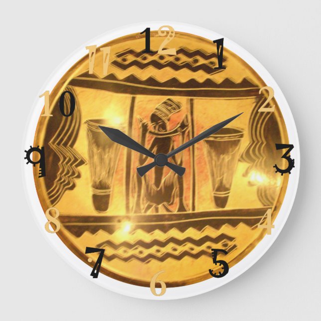 Golden Yellow African Traditionelle Farben Große Wanduhr (Vorderseite)