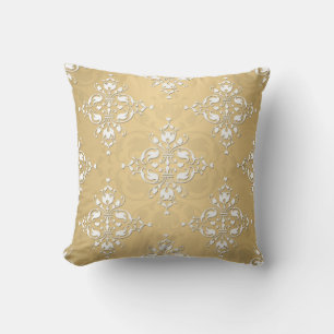 Golden Yellow and White Damask Muster Kissen