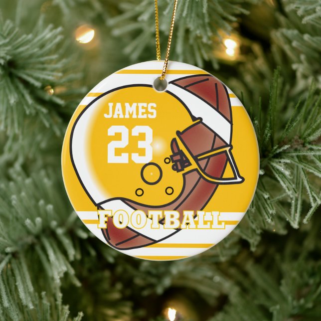 Golden Yellow and White Football Keramikornament (Baum)