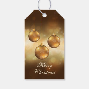 Golden Yellow Christmas Baubles on Yellow Bokeh Geschenkanhänger