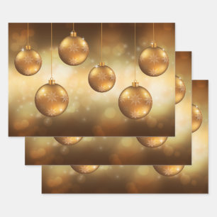 Golden Yellow Christmas Baubles on Yellow Bokeh Geschenkpapier Set