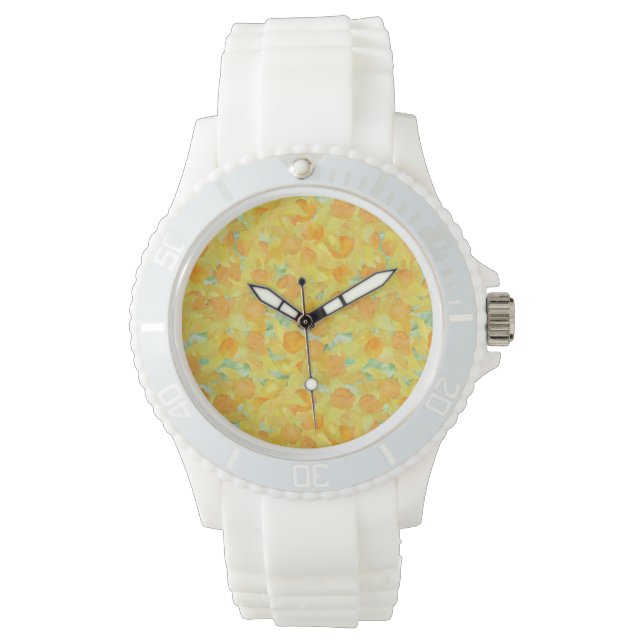 Golden Yellow Daffodien Sporty White Armbanduhr (Vorderseite)