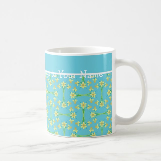 Golden Yellow Daffodils Muster auf Sky Blue Blue Kaffeetasse (Rechts)