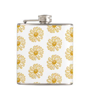 Golden Yellow Daisies Print, Daisy Floral Pattern Flachmann