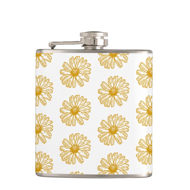 Golden Yellow Daisies Print, Daisy Floral Pattern Flachmann (Vorderseite)