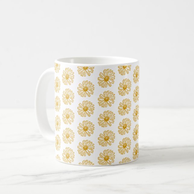 Golden Yellow Daisies Print, Daisy Floral Pattern Kaffeetasse (Vorderseite Links)