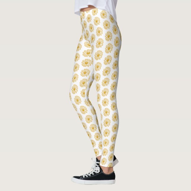 Golden Yellow Daisies Print, Daisy Floral Pattern Leggings (Links)