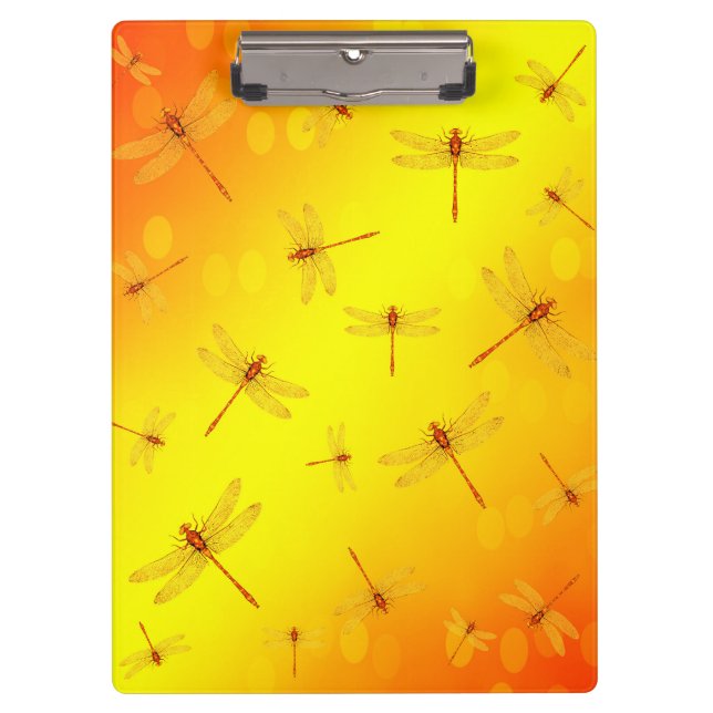 Golden Yellow Dragonflies Flying, Klemmbrett (Vorderseite)