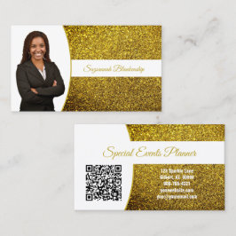 Golden Yellow Faux Glitter Professional Photo QR Visitenkarte