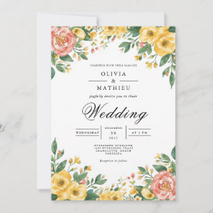 Golden Yellow Floral Bloom Wedding Einladung