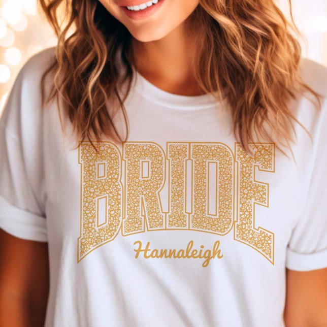 Golden Yellow Floral BRIDE Wedding Bridal Shower T-Shirt (Von Creator hochgeladen)