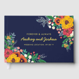 Golden Yellow Floral Navy Boho Gold Hochzeit Gästebuch