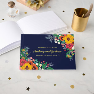 Golden Yellow Floral Navy Boho Gold Hochzeit Gästebuch