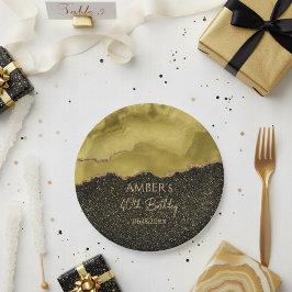 Golden Yellow Gold Glitter Abstract Watercolor Pappteller