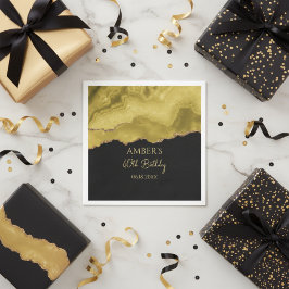 Golden Yellow Gold Glitter Abstract Watercolor Serviette