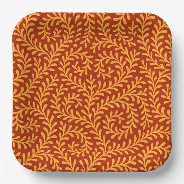 Golden Yellow Leafy Vine Pattern  Pappteller (Vorderseite)