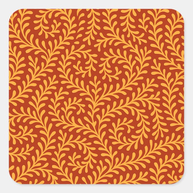 Golden Yellow Leafy Vine Pattern  Quadratischer Aufkleber (Vorderseite)