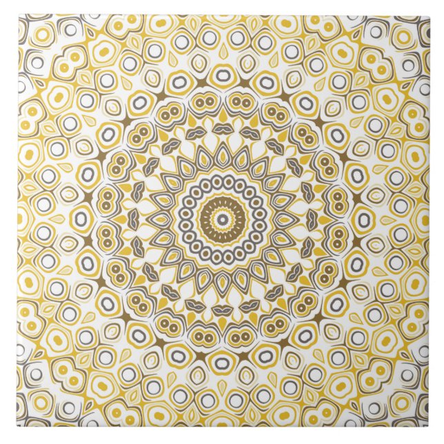 Golden Yellow Mandala Pattern Fliese (Vorderseite)