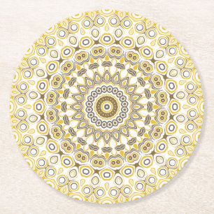 Golden Yellow Mandala Pattern Runder Pappuntersetzer
