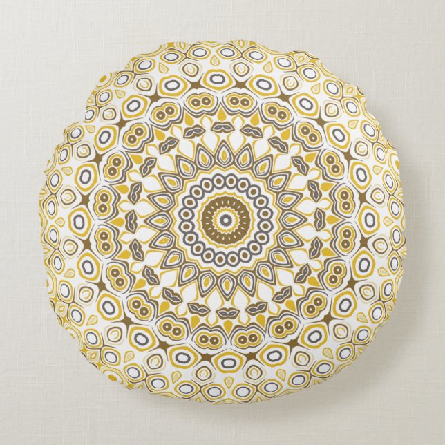 Golden Yellow Mandala Pattern Rundes Kissen (Vorderseite)