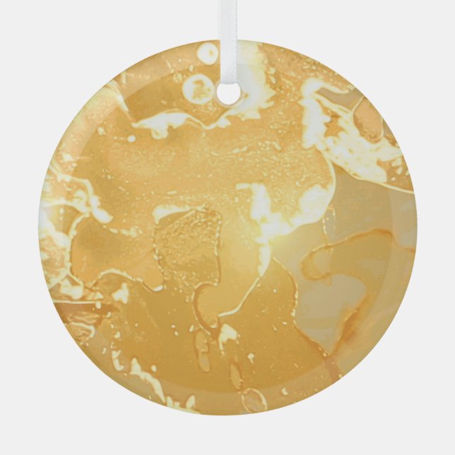Golden Yellow Marble Ink Pattern Ornament Aus Glas (Vorderseite)