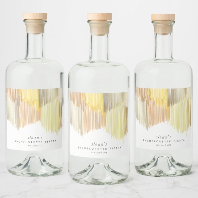 Golden Yellow Modern Fringe Junggeselinnen-Abschie Alkoholflaschenetikett (Flaschen)