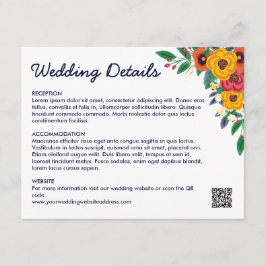 Golden Yellow Navy Blue Boho Bouquet QR Code Begleitkarte