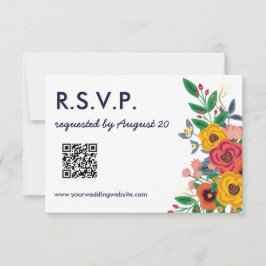 Golden Yellow Navy Blue Boho Wedding QR Online RSVP Karte