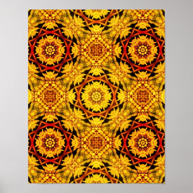 Golden Yellow Orange Abstrakte Blume Kunst, Dichtu Poster (Vorne)