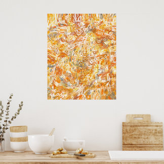 Golden Yellow Orange Warme Pinselstriche Abstrakt Poster