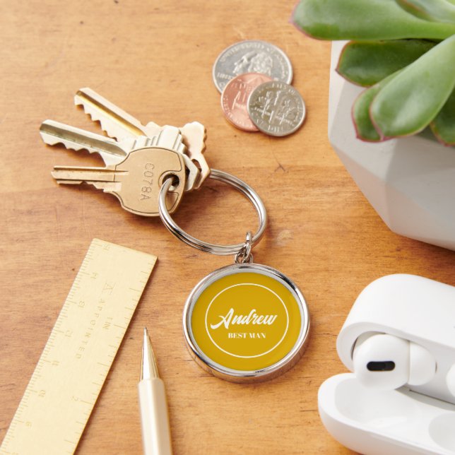 Golden Yellow Personalisiert Wedding Trauzeuge Schlüsselanhänger (Schreibtisch)