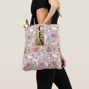 Golden Yellow Pink Floral Water Monogram