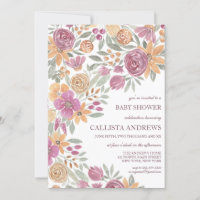 Golden Yellow Pink Floral Watercolor Babydusche