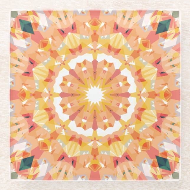 Golden Yellow Pink Green Star Dekor Glasuntersetzer (Vorderseite)